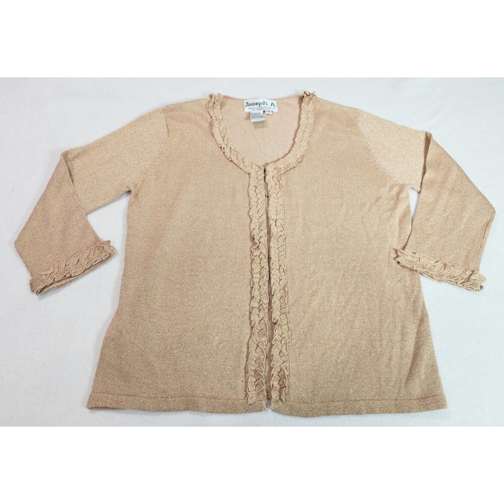 Vintage Joseph A Gold Metallic Silk Cardigan Sweater Womens Medium Button Front